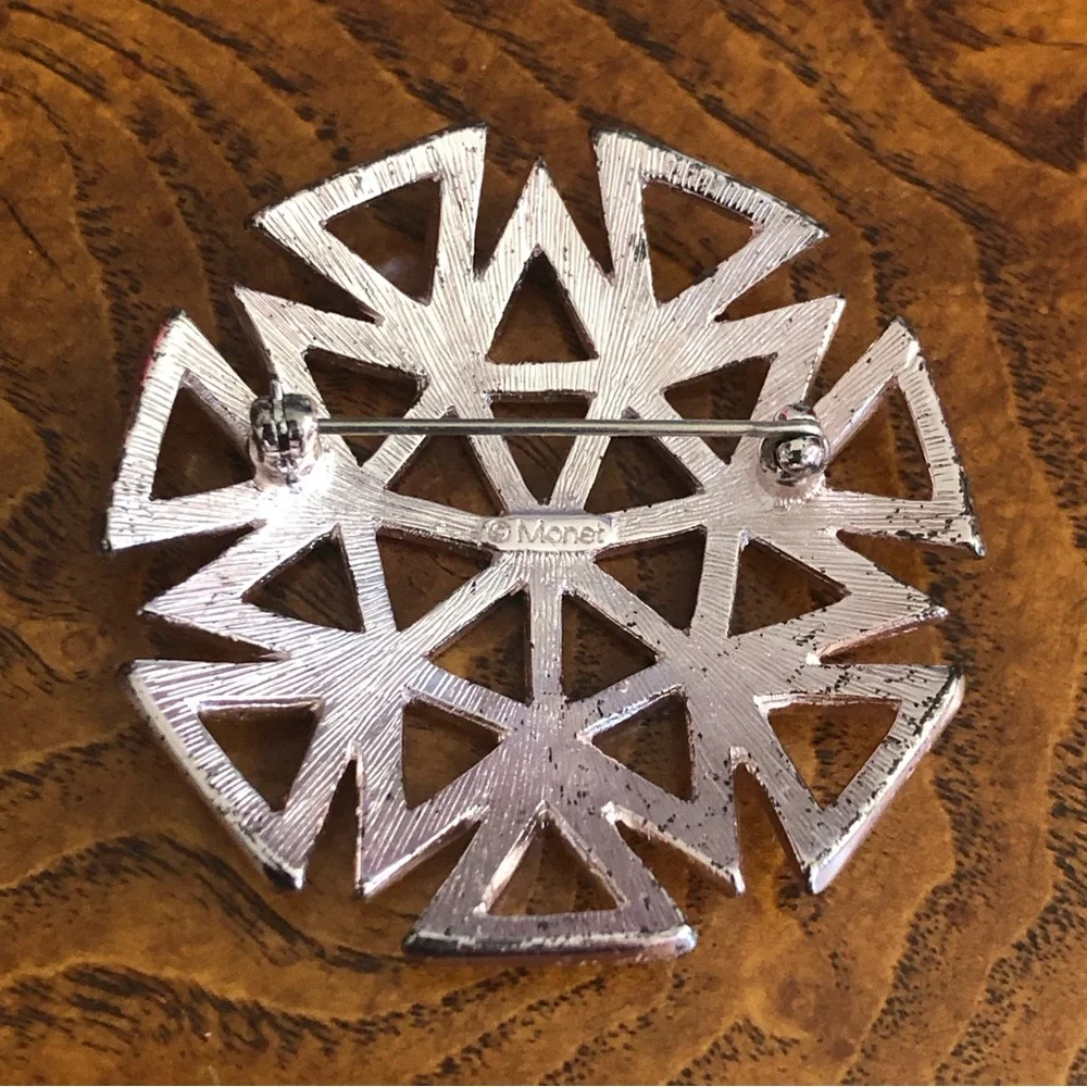 Vintage 80s Monet rose gold tone geometric brooch pin